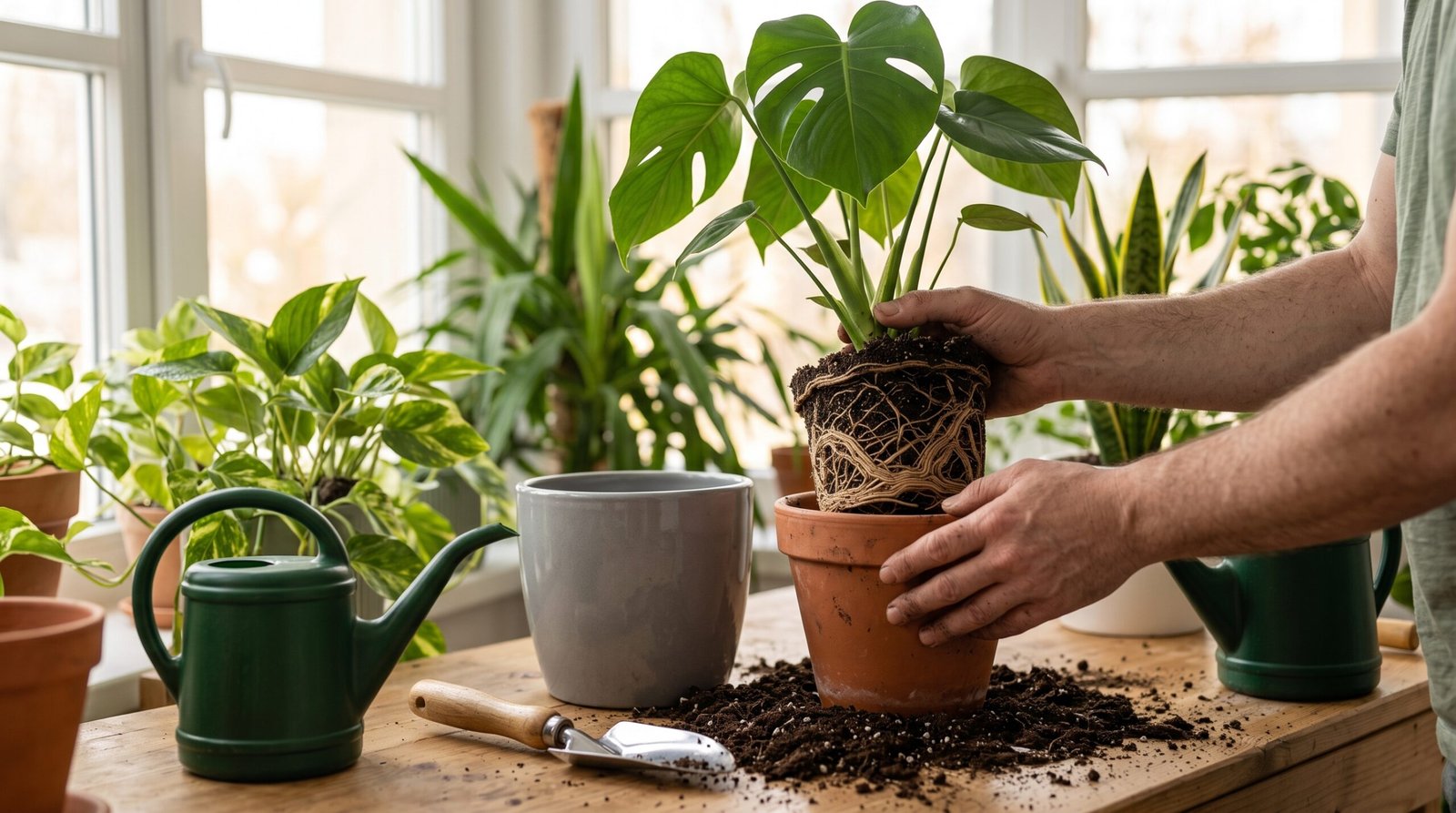houseplant repotting step by step